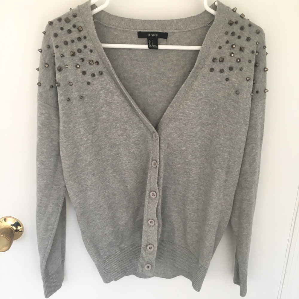Grey Studded Cardigan NWOT